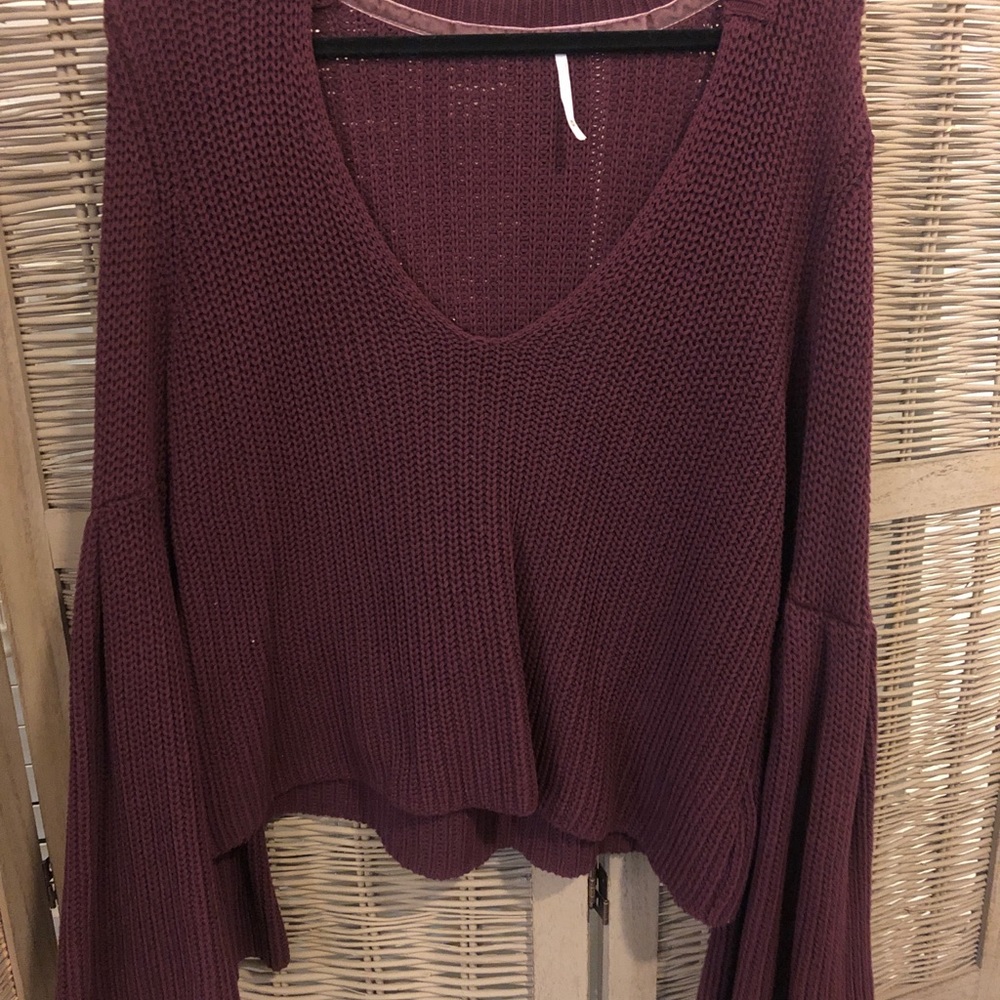 Free people maroon bell sleeve sweater